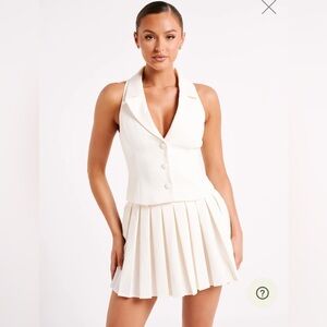 Chic Cream Pleated Vest Dress